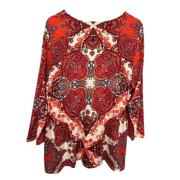 CHICO'S Paisley Tee XL (Chicos 3) Red Orange Rayon Blend Jersey Tunic Top NWT - Picture 6 of 8